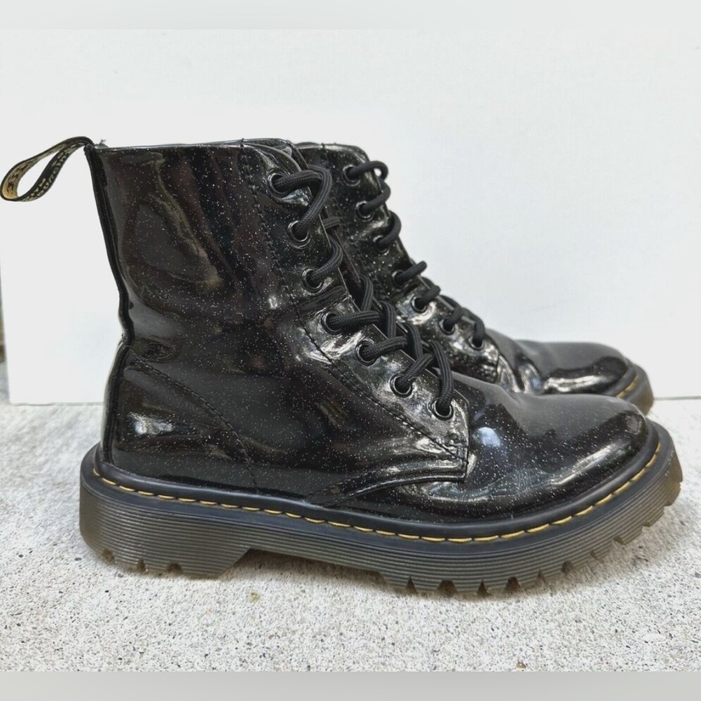 Dr. Martens Luana Black Sparkle Lace Up Combat Boots Women Size US 6